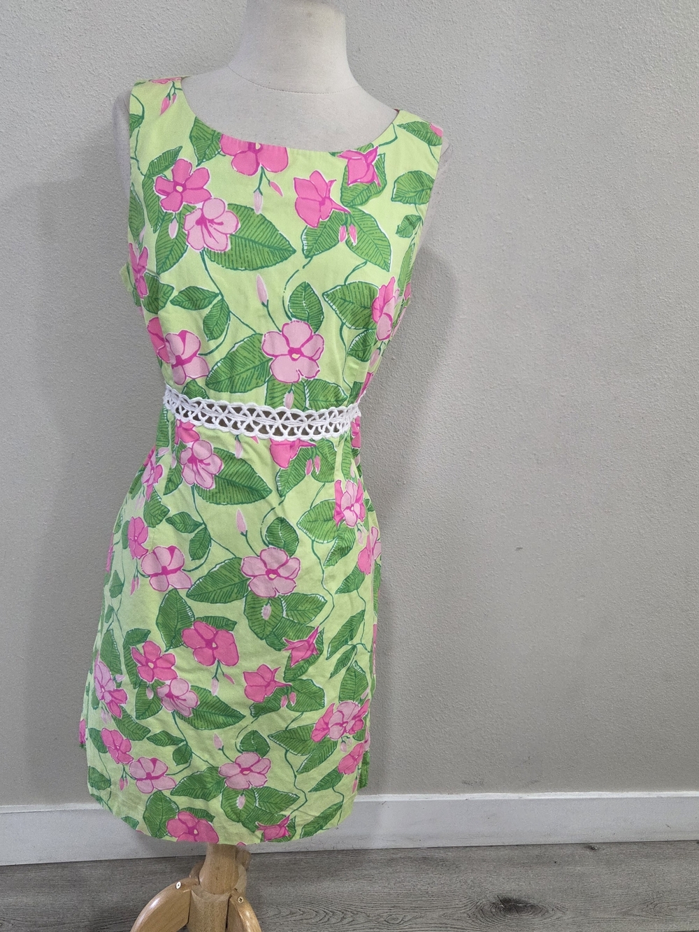 Lilly Pulitzer Lime Green Floral Midi Dress with Pink Flowers